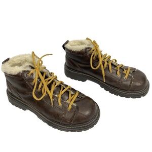 Faded Glory Vintage Y2K Chunky Oxford Sneakers 8.5 Brown Grunge Fur Leather Goth